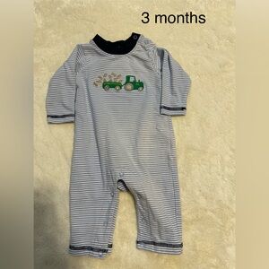 Striped Blue Baby One Piece with Truck Design